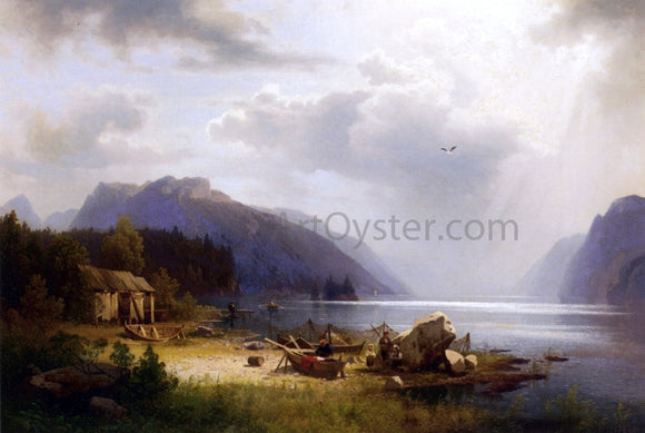  Herman Herzog Fishing in an Alpine Lake - Canvas Art Print