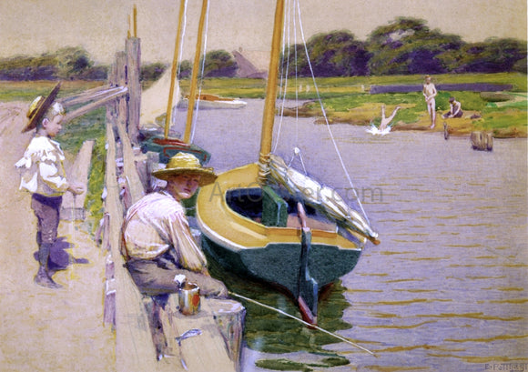  Edward Potthast Fishing off an Old Pier - Canvas Art Print