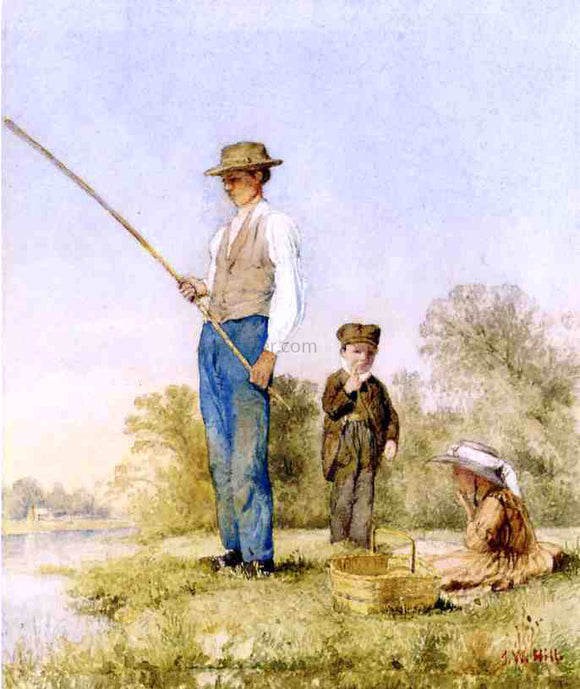  John William Hill Fishing on a Lake - Canvas Art Print