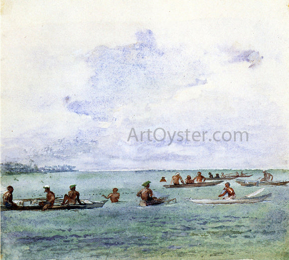  John La Farge Fishing Party in Canoes, Samoa - Canvas Art Print