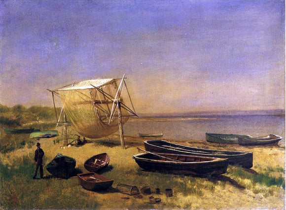  Albert Bierstadt A Fishing Station, Watch Hill - Canvas Art Print