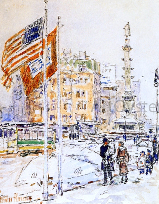  Frederick Childe Hassam Flags, Columbus Circle - Canvas Art Print