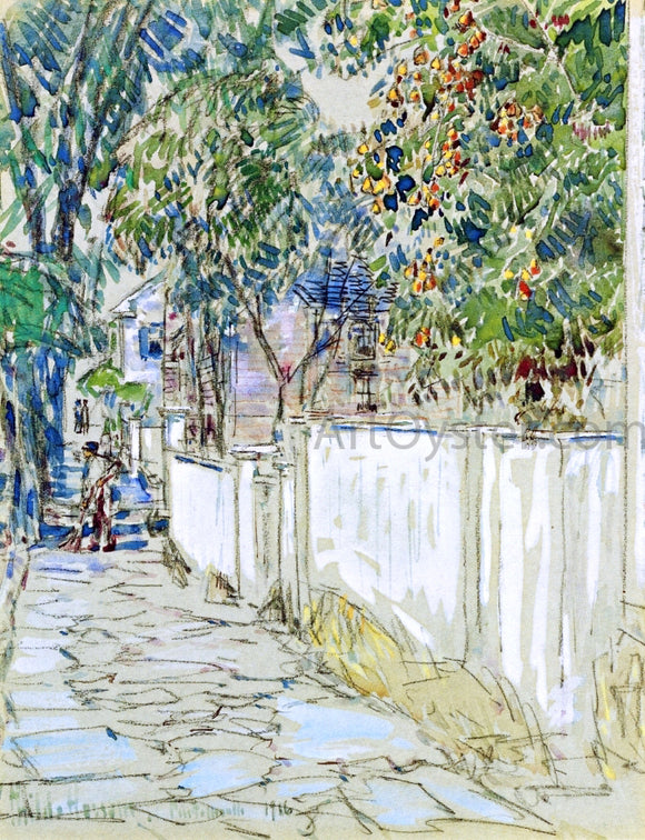  Frederick Childe Hassam Flagstone Sidewalk, Portsmouth, New Hampshire - Canvas Art Print