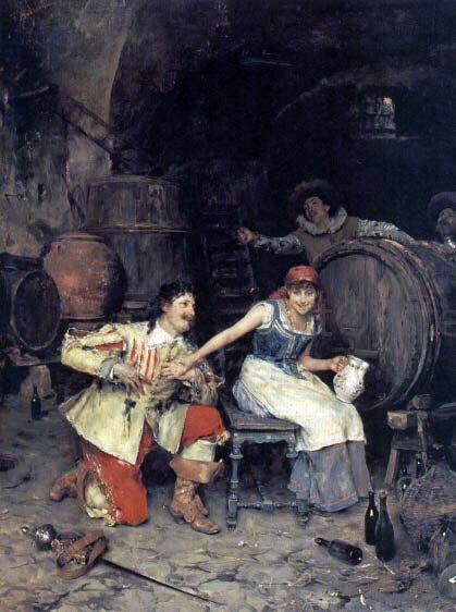  Federico Andreotti Flirtation in the Wine Cellar - Canvas Art Print