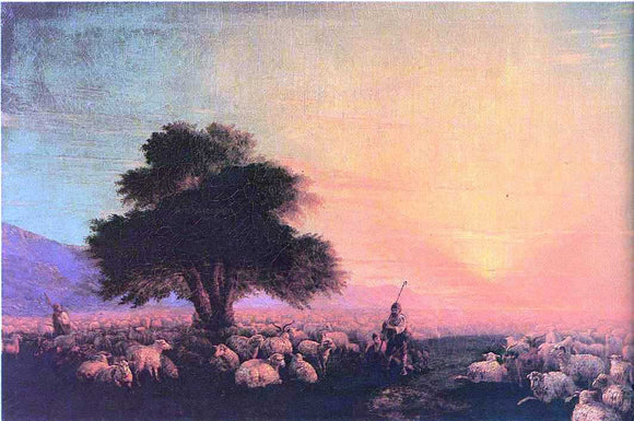  Ivan Constantinovich Aivazovsky Flock of sheep with herdsmen, sunset - Canvas Art Print
