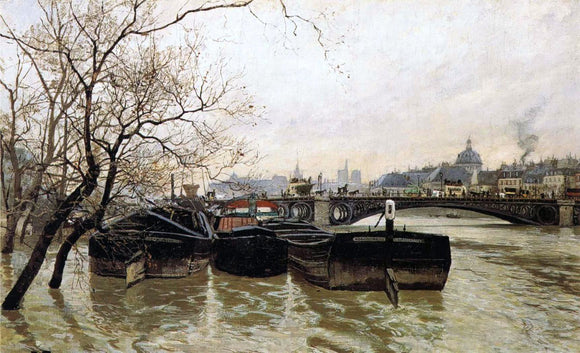  Fritz Thaulow Flooding by the Seine - Canvas Art Print