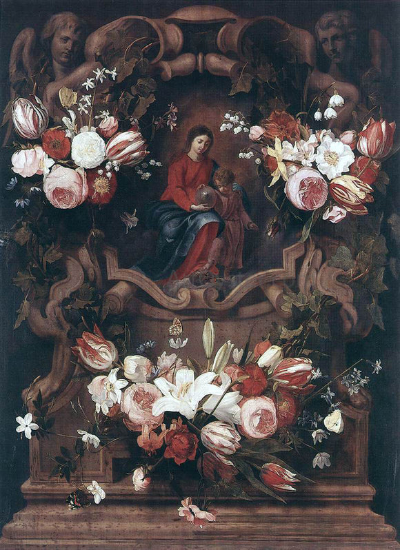  Daniel Seghers Floral Wreath with Madonna and Child - Canvas Art Print