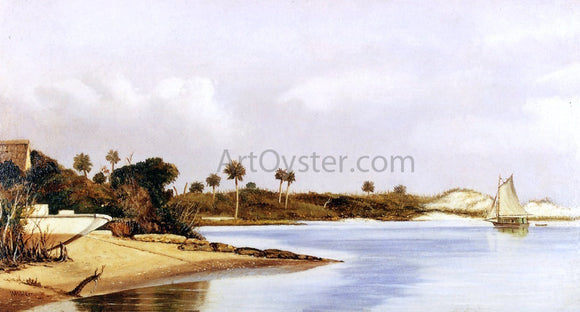  William Aiken Walker Florida Beach Scene with Beached Boat and Sailboat in Water - Canvas Art Print