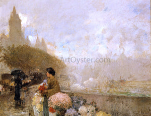  Frederick Childe Hassam Flower Girl by the Seine, Paris - Canvas Art Print