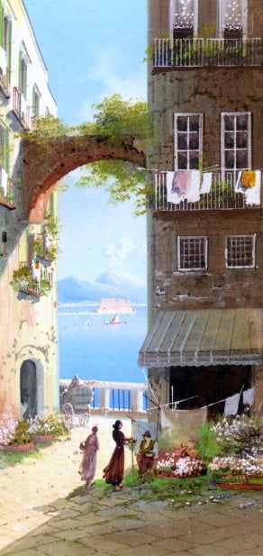  Girolamo Gianni A Flower Market with a View of Castel del'Ovo, Naples - Canvas Art Print