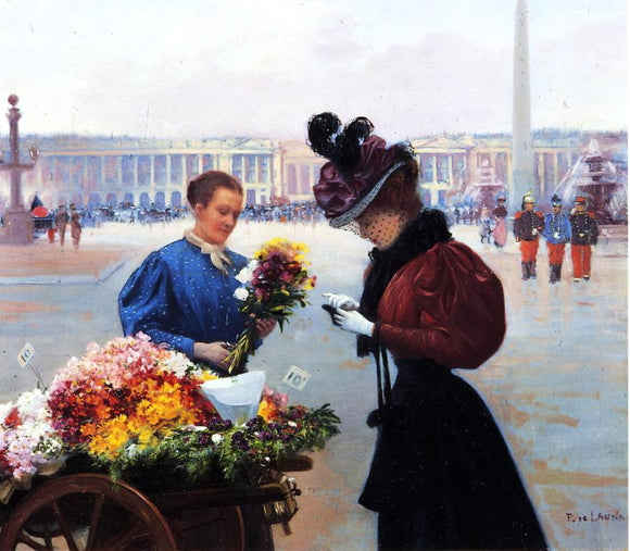  Fernand De Launay A Flower Merchant, Place de la Concorde, Paris - Canvas Art Print