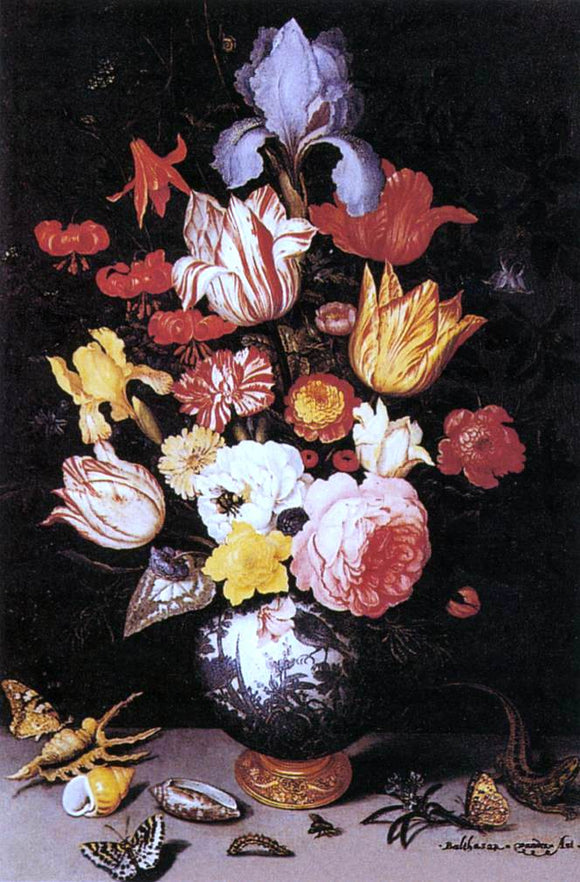  Balthasar Van der Ast Flower Still-Life with Shell and Insects - Canvas Art Print