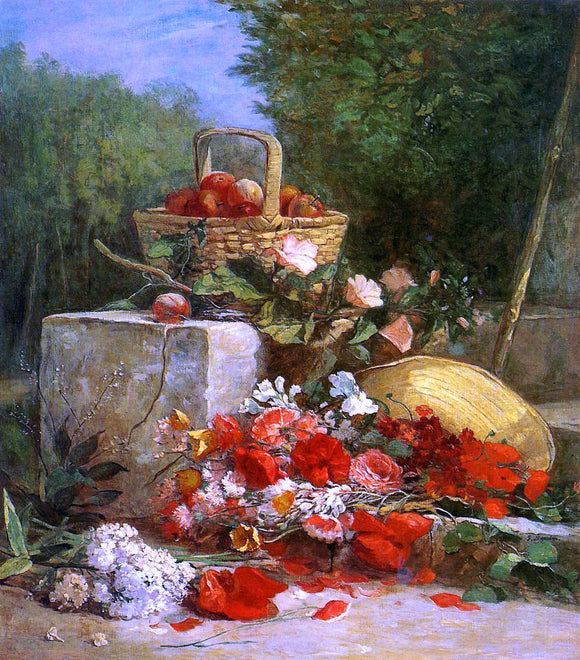  Eugene-Louis Boudin Flowers and Fruit in a Garden - Canvas Art Print