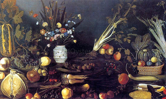  Master of Hartford Still-life Flowers, Fruit, Vegetables and Two Lizards - Canvas Art Print