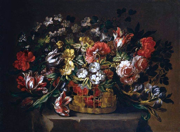  Gabriel De La Corte Flowers in a Basket - Canvas Art Print