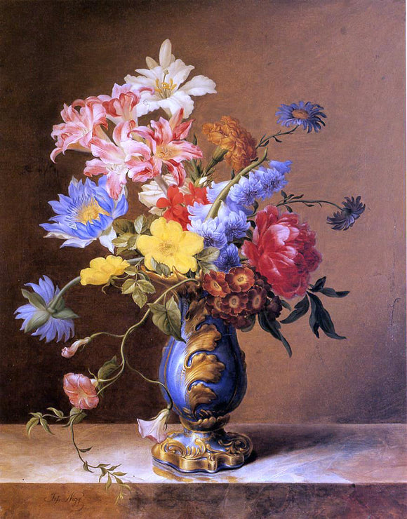  Josef Nigg Flowers in a Blue Vase - Canvas Art Print