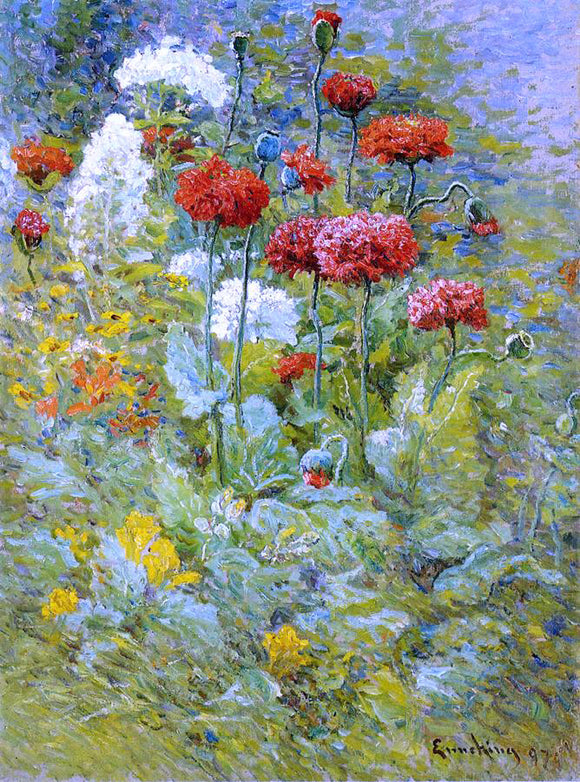  Edward C Leavitt Flowers in a Garden - Canvas Art Print
