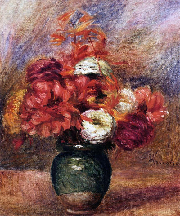  Pierre Auguste Renoir Flowers in a Green Vase - Dahlilas and Asters - Canvas Art Print