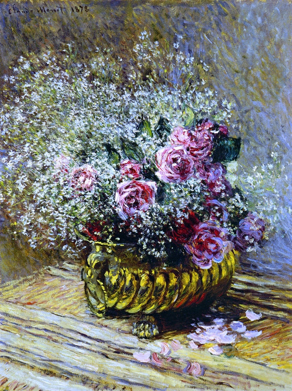  Claude Oscar Monet Flowers in a Pot (also known as Roses and Baby's Breath) - Canvas Art Print