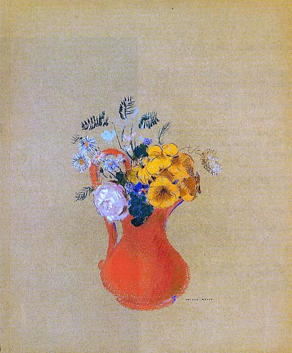  Odilon Redon Flowers in a Red Pitcher - Canvas Art Print
