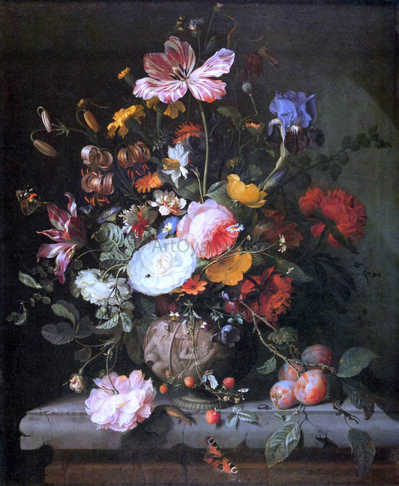  Jacob Van Walscapelle Flowers in a Stone Vase - Canvas Art Print