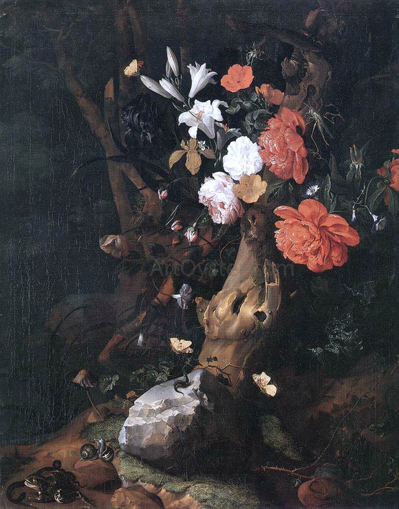  Rachel Ruysch Flowers on a Tree Trunk - Canvas Art Print