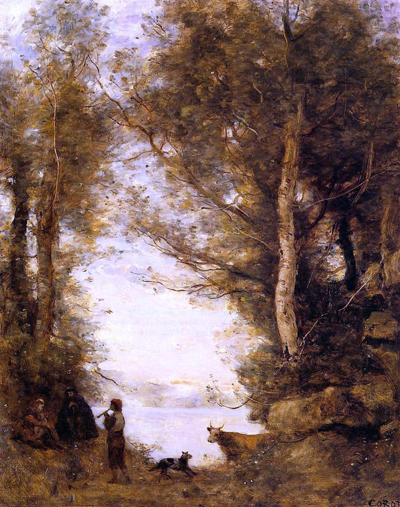  Jean-Baptiste-Camille Corot Flute Player at Lake Albano - Canvas Art Print