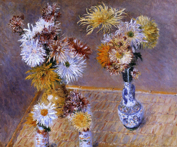  Gustave Caillebotte Four Vases of Chrysanthemums - Canvas Art Print
