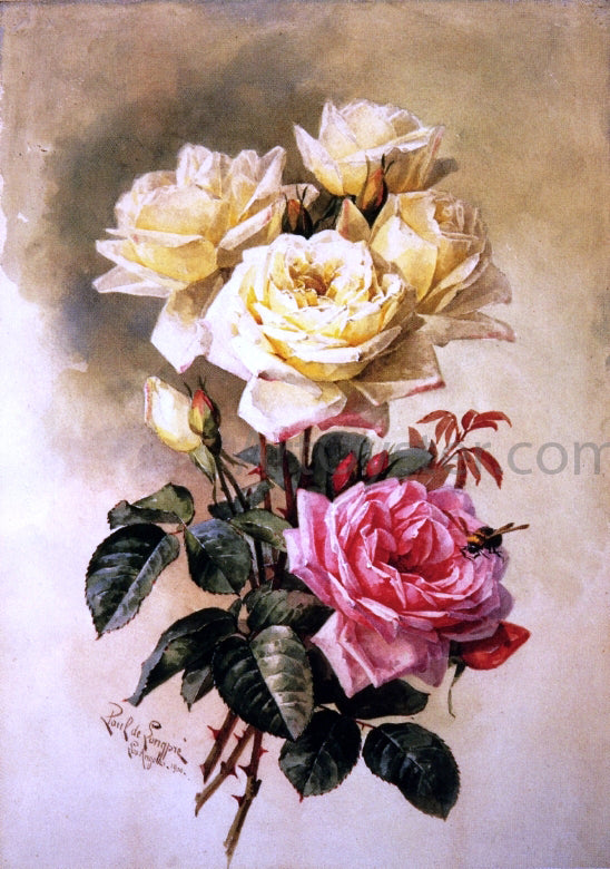  Raoul Paul Maucherat De Longpre French Bridal Roses - Canvas Art Print