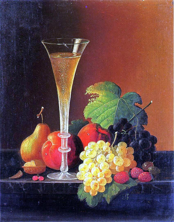  Severin Roesen Fruit and a Glass of Champagne on a Tabletop - Canvas Art Print