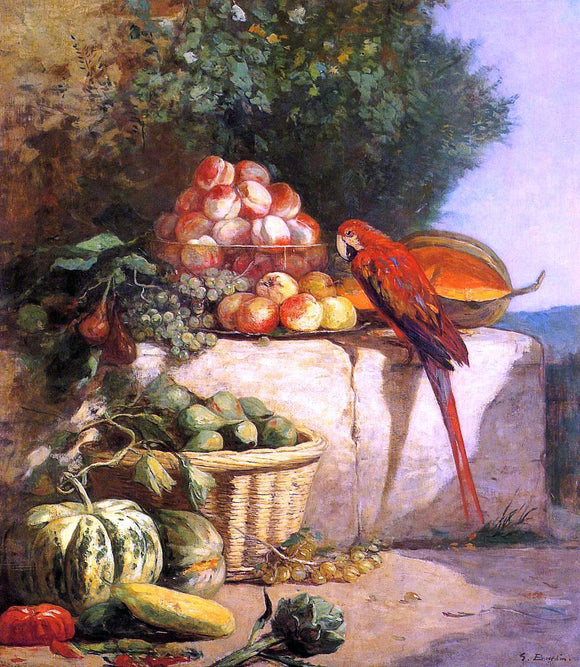  Eugene-Louis Boudin Fruit and Vegetables with a Parrot - Canvas Art Print