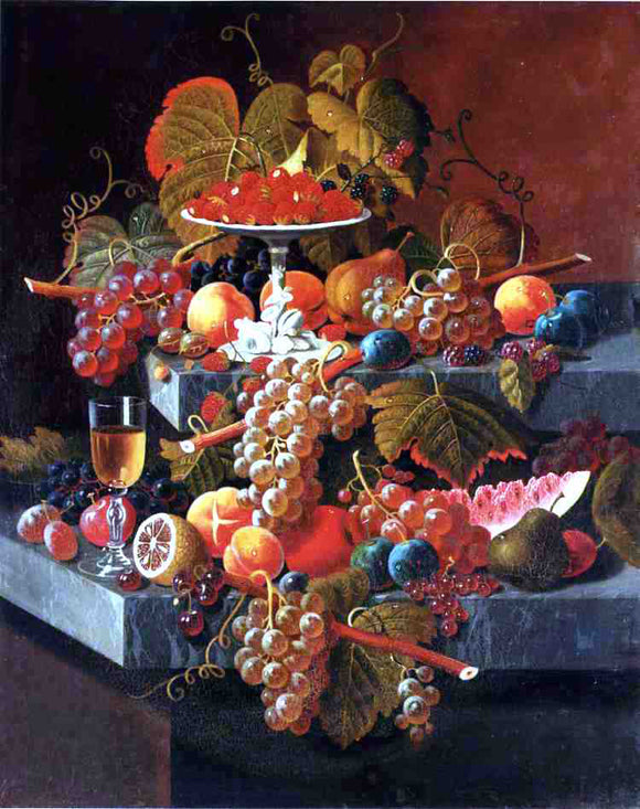  Severin Roesen Fruit Composition with Tazza of Strawberries - Canvas Art Print