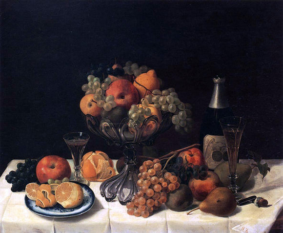  Severin Roesen Fruit Still Life with Champagne Bottle - Canvas Art Print