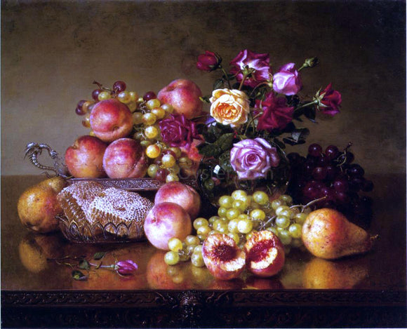  Robert Spear Dunning Fruit Still Life with Roses and Honeycomb - Canvas Art Print
