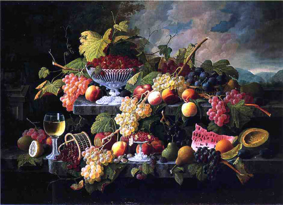  Severin Roesen Fruit Still Life with Wine Glass in a Landscape - Canvas Art Print