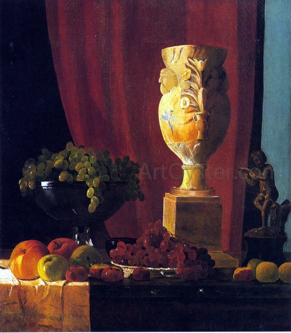  John Frederick Peto Fruit, Vase and Statuette - Canvas Art Print