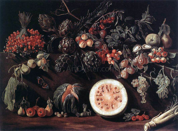  Pietro Paolo Bonzi Fruit, Vegetables and a Butterfly - Canvas Art Print
