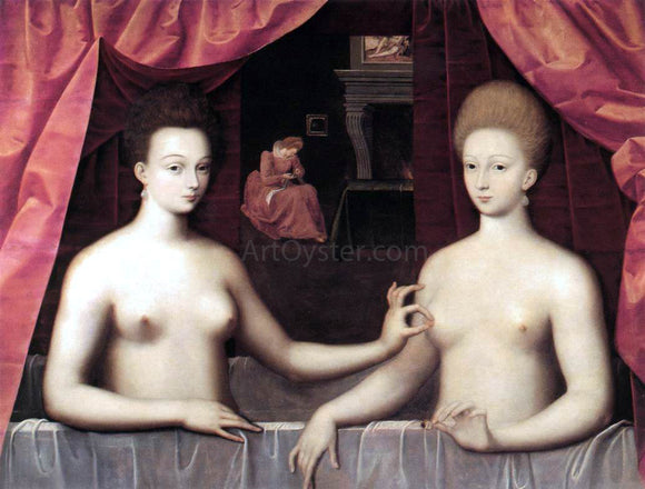  Masters of the Fontainebleau School Gabrielle d'Estrees and one of her Sisters - Canvas Art Print