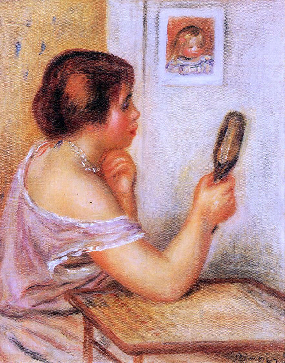  Pierre Auguste Renoir Gabrielle Holding a Mirror with a Portrait of Coco - Canvas Art Print
