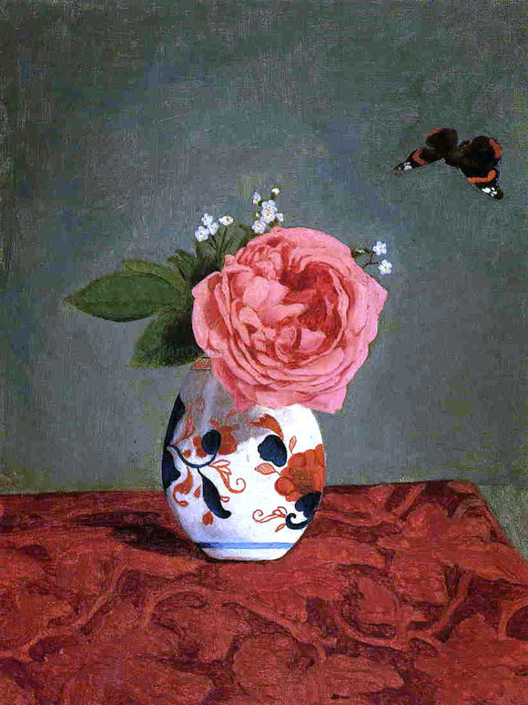  Gustave Caillebotte Garden Rose and Blue Forget-Me-Nots in a Vase - Canvas Art Print
