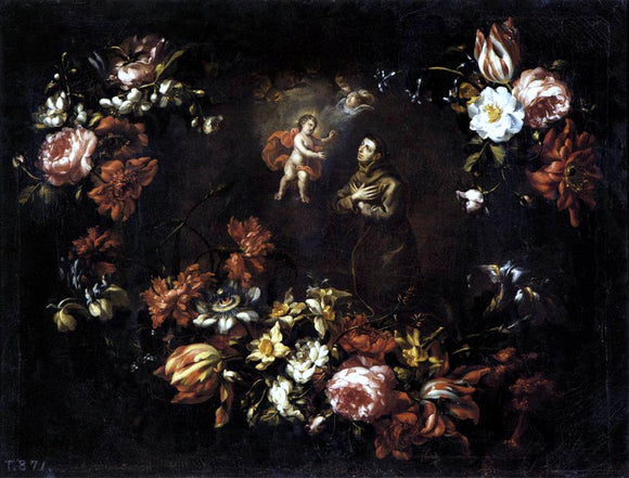  Bartolomé Pérez Garland of Flowers with St Anthony of Padua - Canvas Art Print