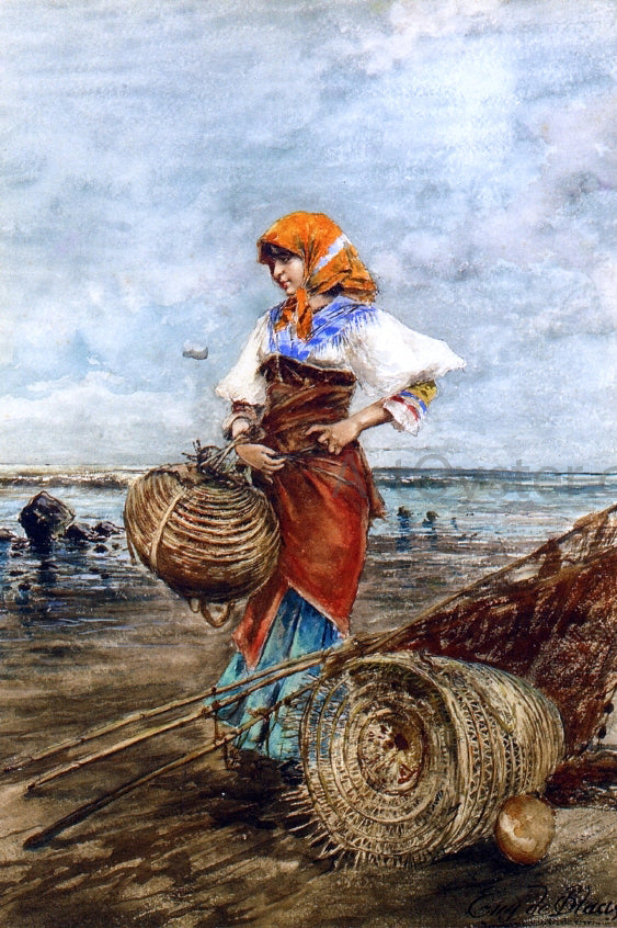  Eugene De Blaas Gathering Cockles at the Seashore - Canvas Art Print
