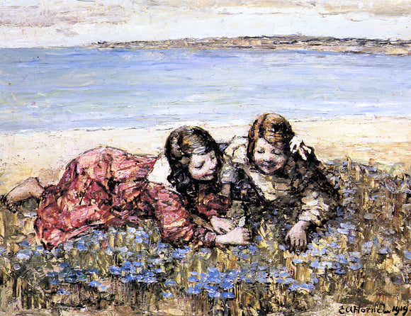 Edward Atkinson Hornel Gathering Flowers by the Seashore - Canvas Art Print