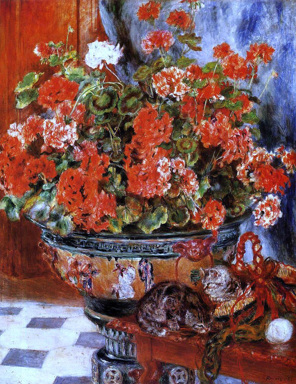  Pierre Auguste Renoir Geraniums and Cats - Canvas Art Print
