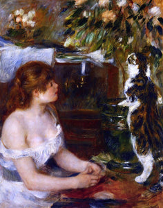  Pierre Auguste Renoir Girl and Cat - Canvas Art Print