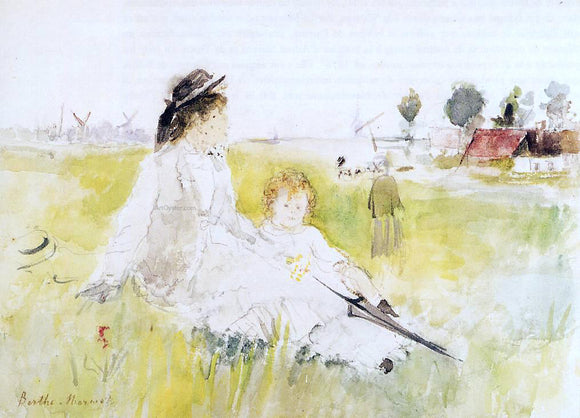  Berthe Morisot Girl and Child on the Grass - Canvas Art Print