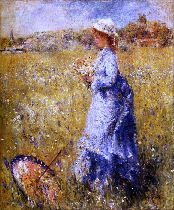  Pierre Auguste Renoir Girl Gathering Flowers - Canvas Art Print