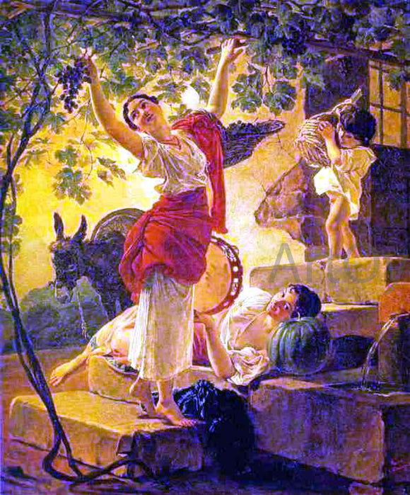  Karl Pavlovich Brulloff Girl Gathering Grapes in a Suburb of Naples - Canvas Art Print