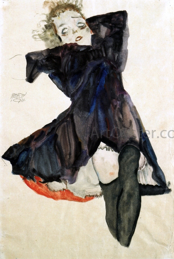  Egon Schiele Girl in Blue Dress - Canvas Art Print
