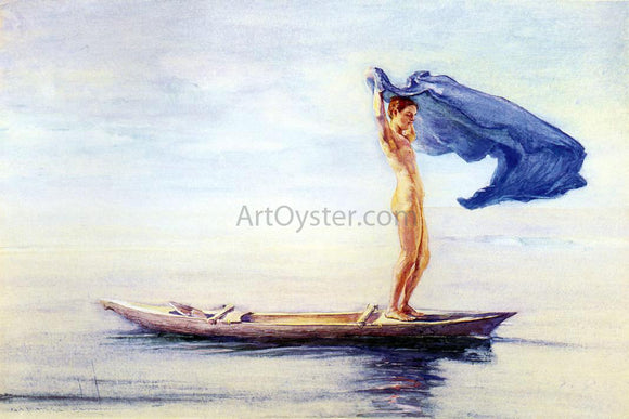  John La Farge Girl in Bow of Canoe Spreading Out Her Loin-Cloth for a Sail, Samoa (also known as Fayaway) - Canvas Art Print